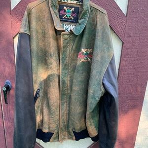 VTG BRAD BENNETT Americas Baseball Temple Green Leather Bomber Jacket XL